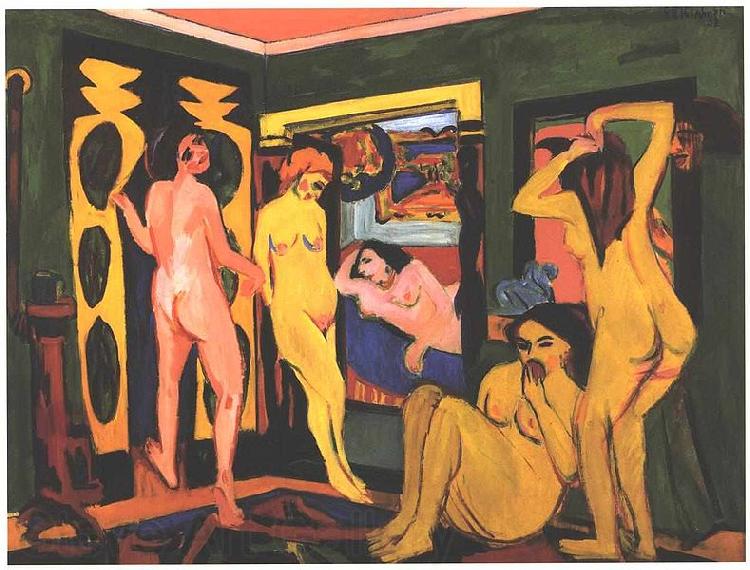 Ernst Ludwig Kirchner Bathing women in a room France oil painting art